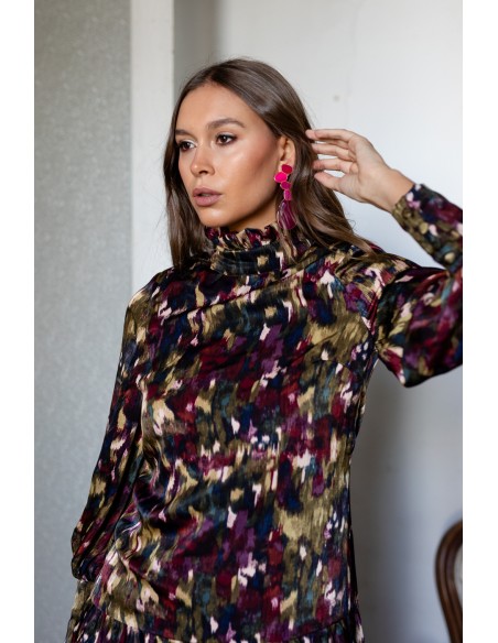 Vestido midi estampado con cadera baja y manga larga para bodas de invierno