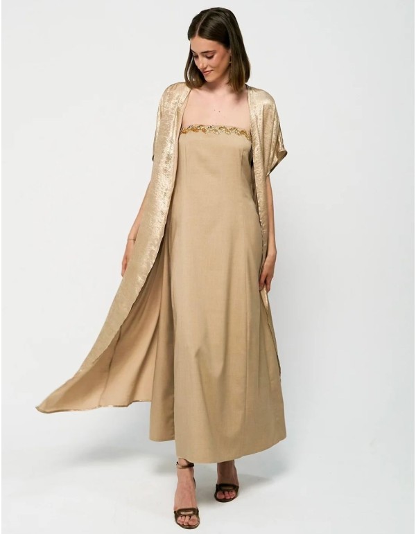 Gold silk long party caftan
