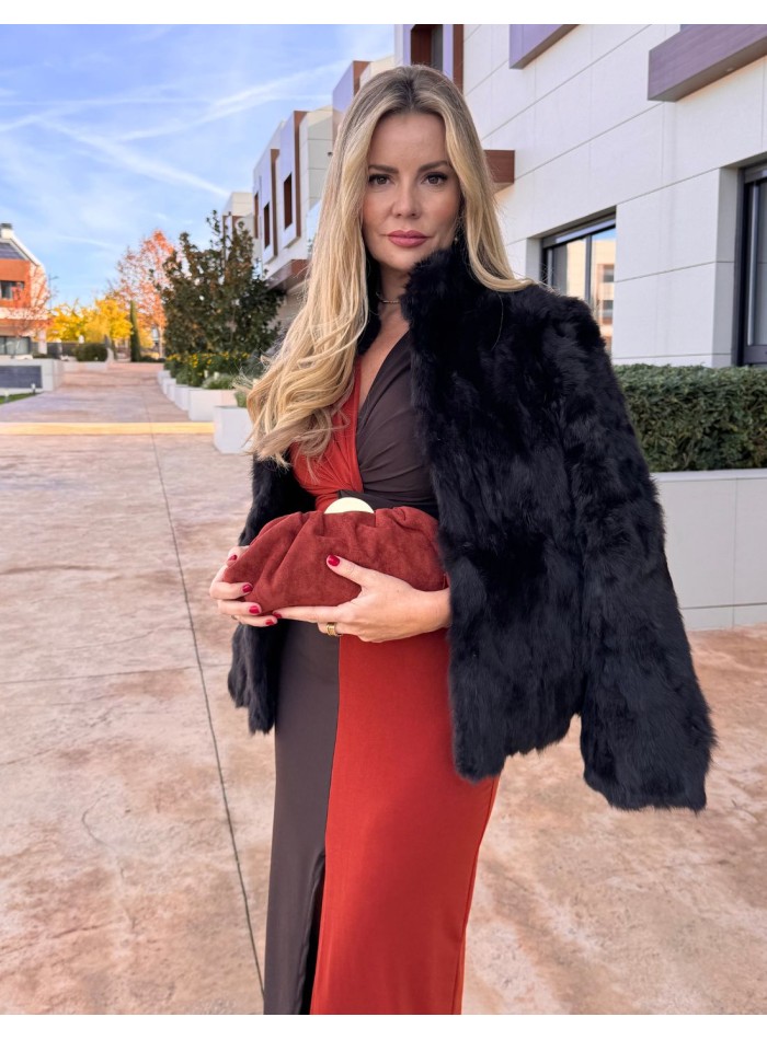 Veste en fourrure de lapin marron