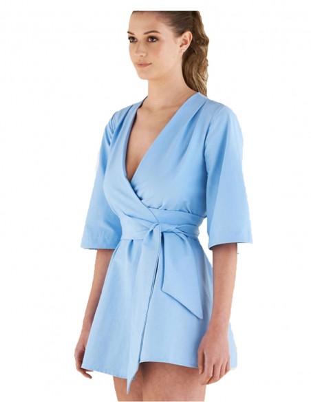 kimono azul con cinturon para bodas y fiestas de invitadas