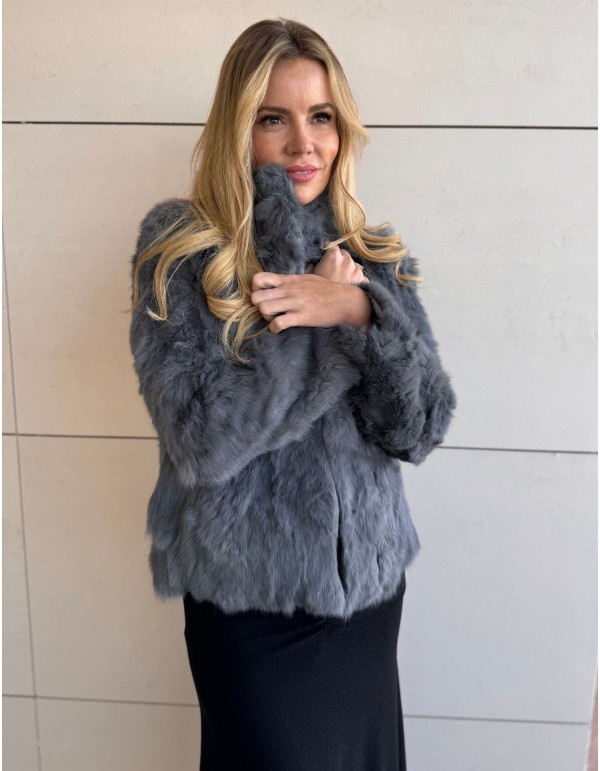 Chaqueta de pelo de conejo color gris 2