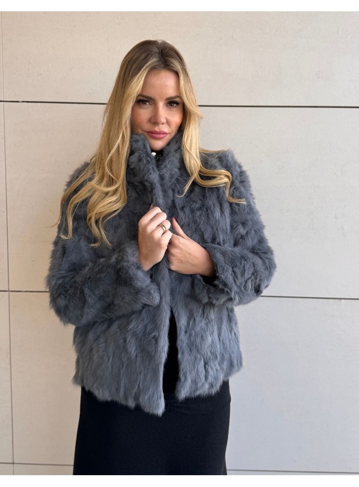 Veste en fourrure de lapin grise