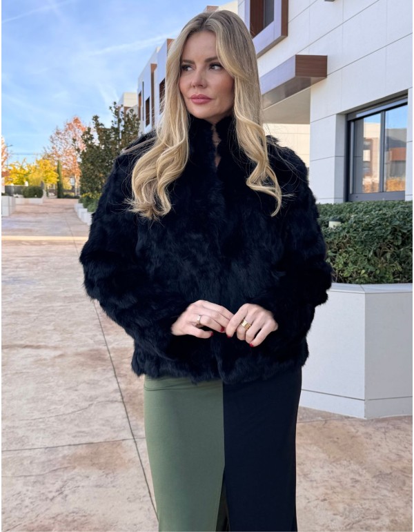 Chaqueta de pelo de conejo en color negro 2