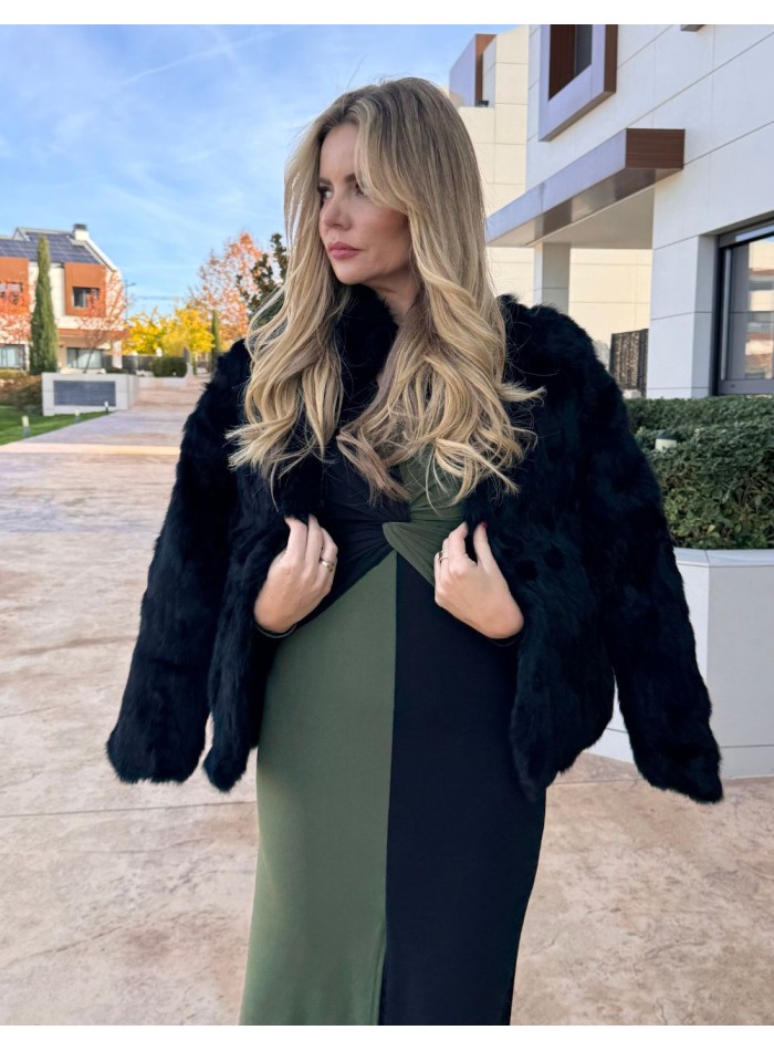 Rabbit fur jacket in black color