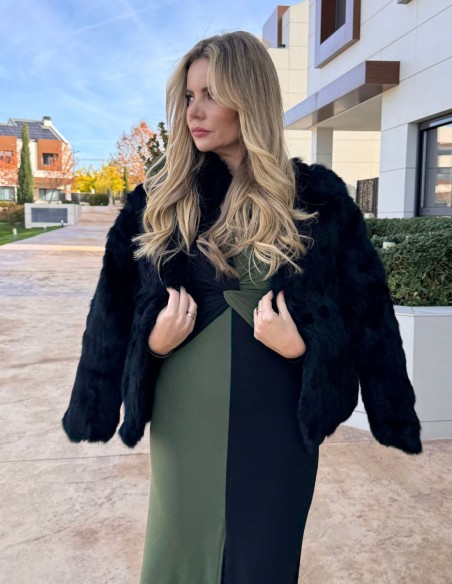 Rabbit fur jacket in black color