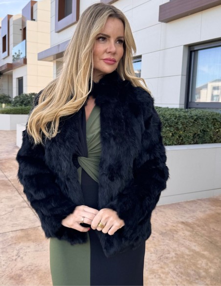 Rabbit fur jacket in black color