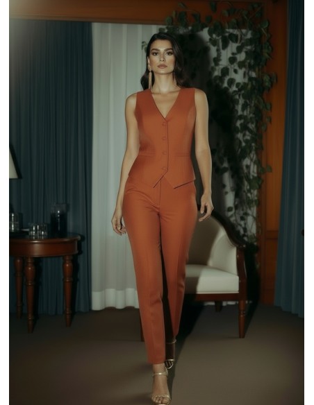 Pantalon taille haute en terracotta avec fermeture éclair invisible et poches latérales