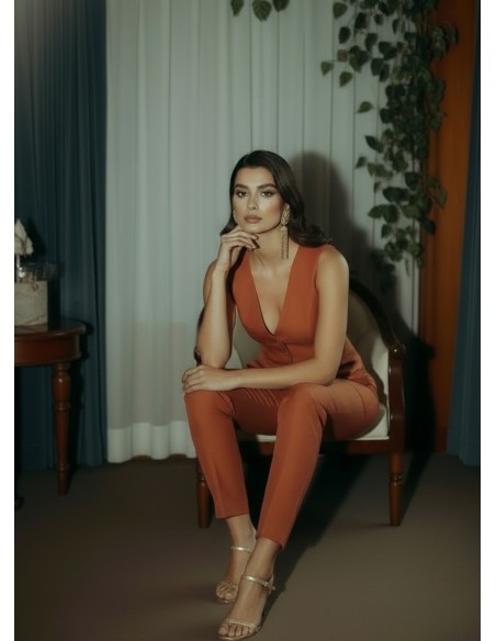 Pantalon taille haute en terracotta avec fermeture éclair invisible et poches latérales