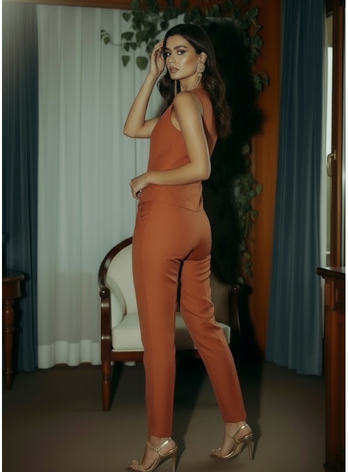 Pantalon taille haute en terracotta avec...