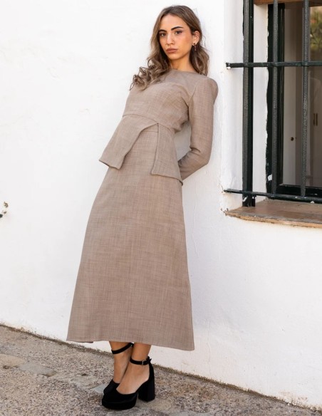 Flared midi skirt in beige