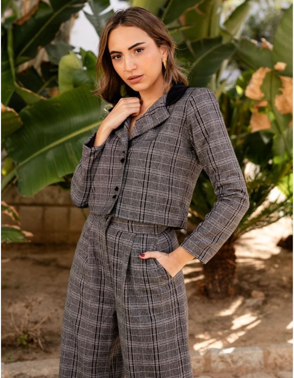 Veste courte d'invité à carreaux gris et noirs