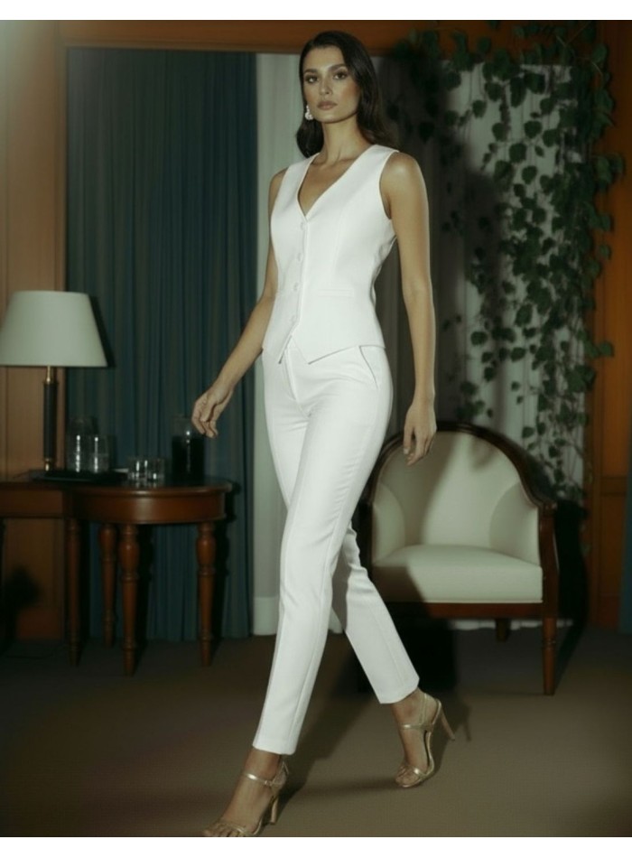 Pantalon blanc avec taille haute et poches...