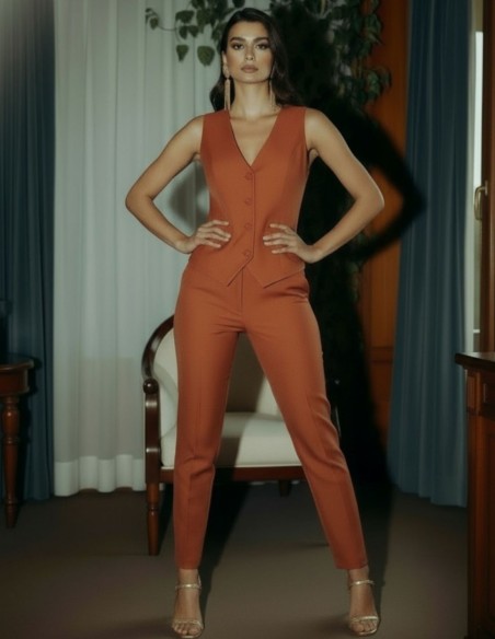 Pantalón terracota de cintura alta con cierre invisible y bolsillos laterales