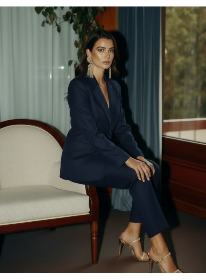 Structured high waist navy blue long pants