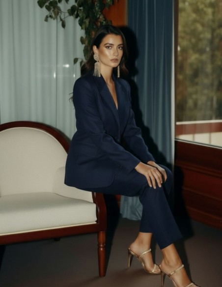 Pantalón largo estructurado con cintura alta azul marino para cenas de empresa