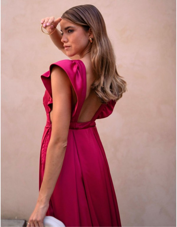 Cherry cherry long dress with ruffles and plunging neckline 2