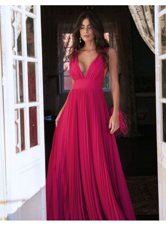 Cherry pink pleated long dress