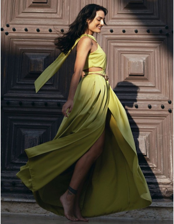Lime green long dress with slits