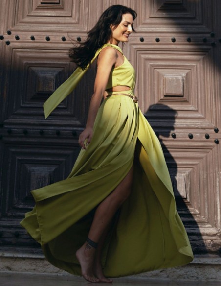 Robe longue à fentes vert lime