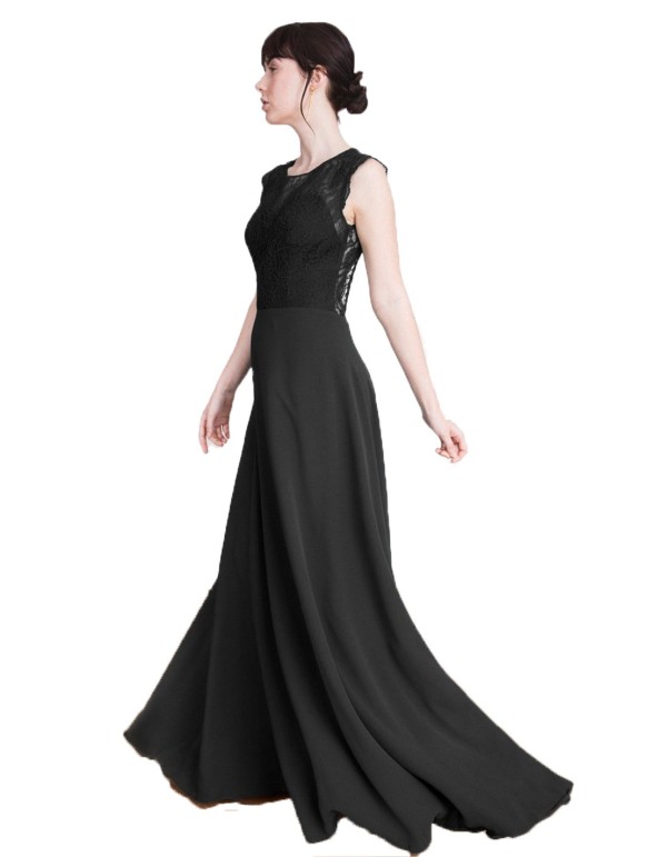 Long party dress with lace body Emma Black 2