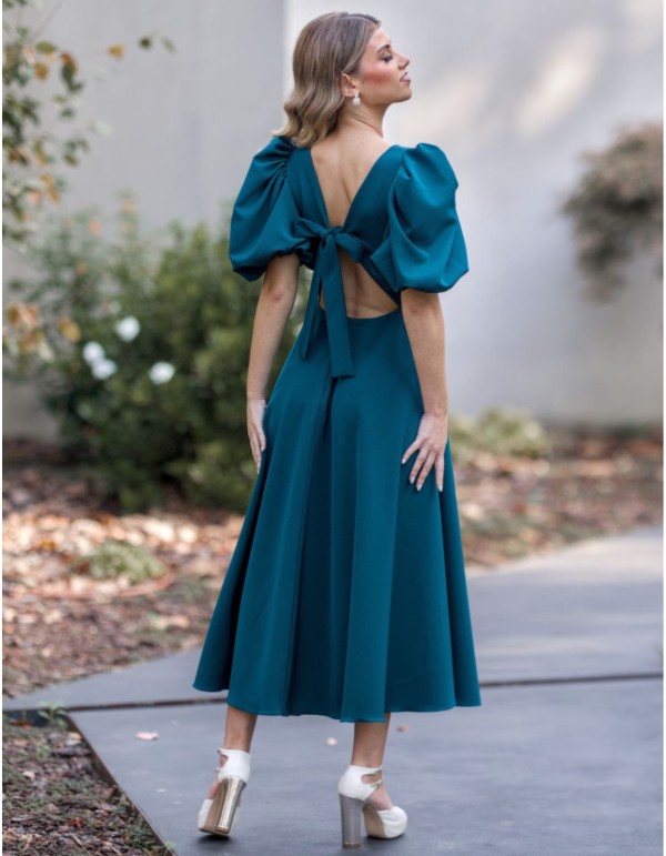 Green midi dress with puffed sleeves