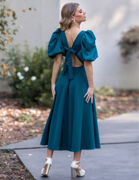 Robe midi verte à manches bouffantes