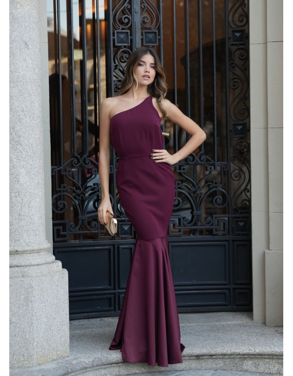 Long burgundy mermaid cut dress with asymmetrical... 2