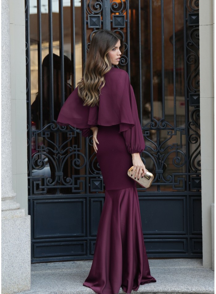 Long burgundy mermaid cut dress with...