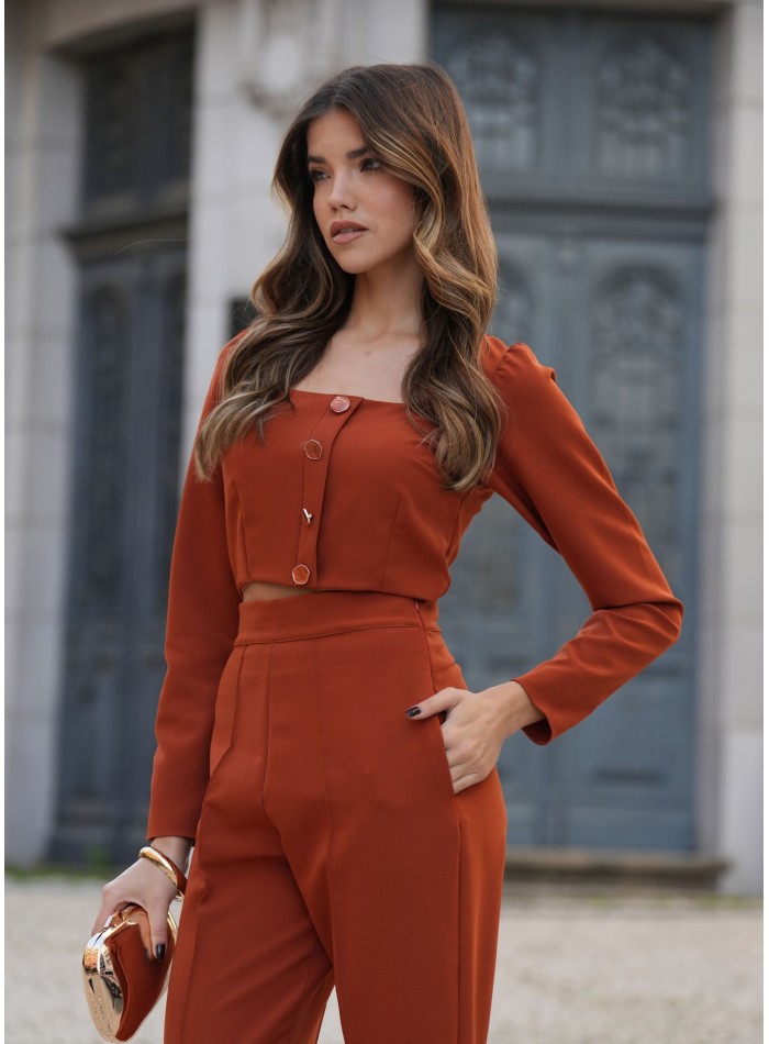 Pantalon taille haute en terracotta avec poches...