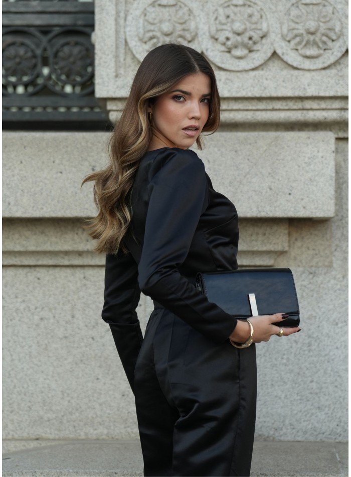 Elegant black high-waist pants with side...