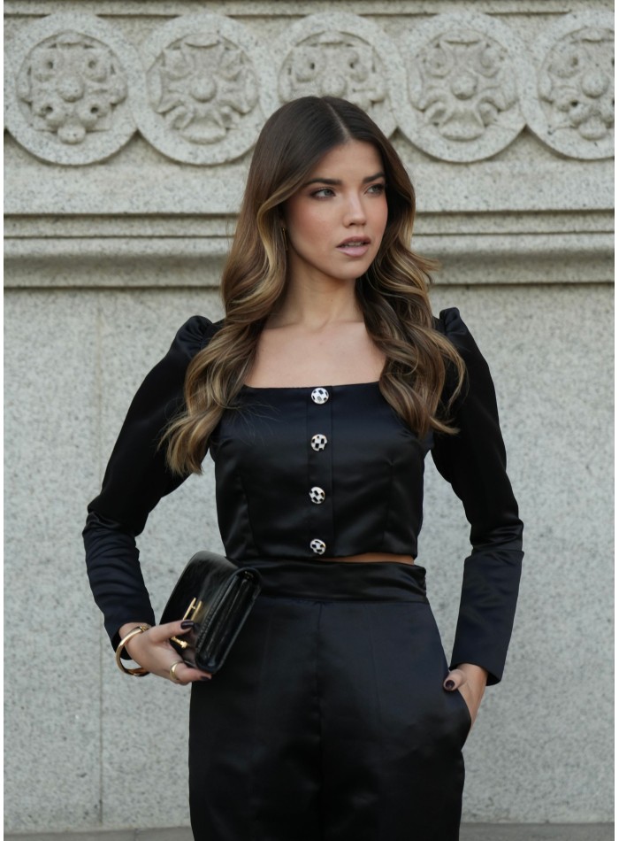 Elegant black high-waist pants with side...