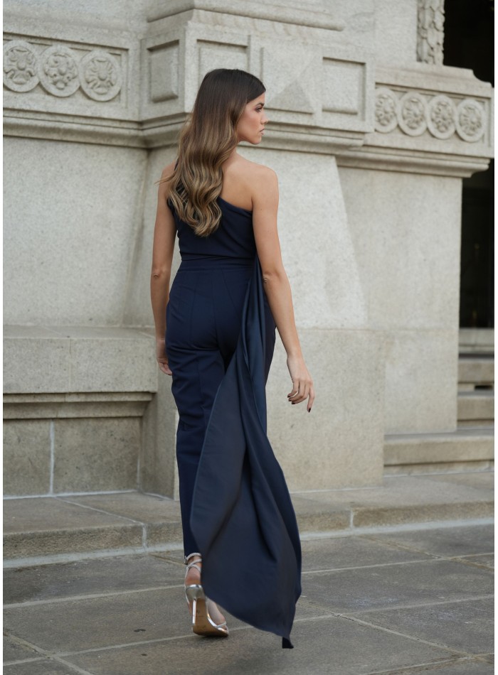 Pantalon taille haute bleu marine avec poches...