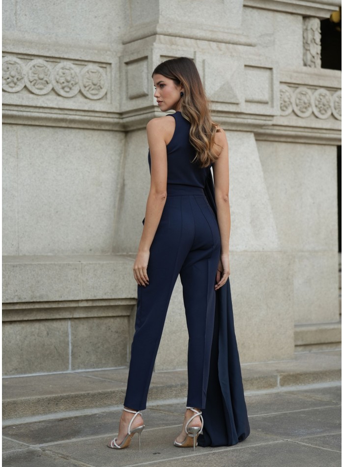 Asymmetrical navy blue top with cape