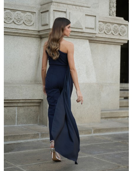 Top asymétrique bleu marine avec cape