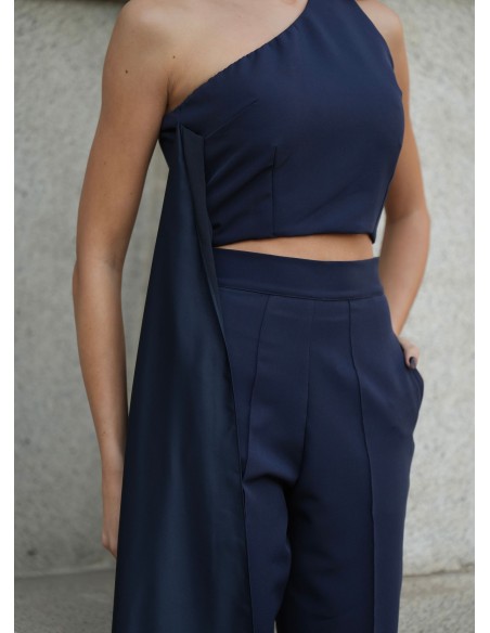 Asymmetrical navy blue top with cape
