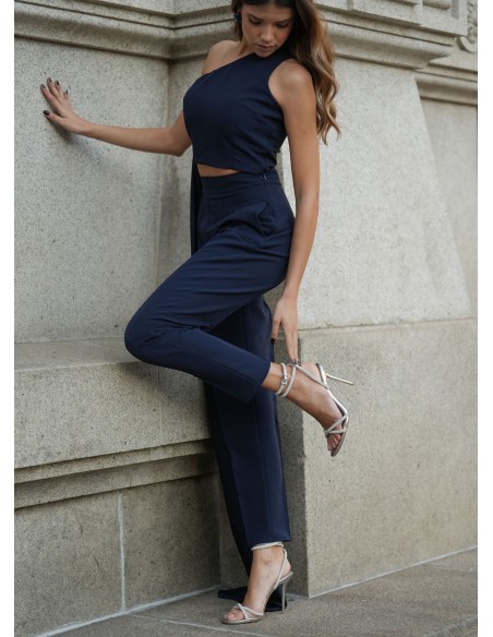 Asymmetrical navy blue top with cape