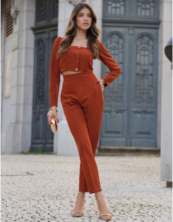 Terracotta high-waist pants with side pockets and elegant...