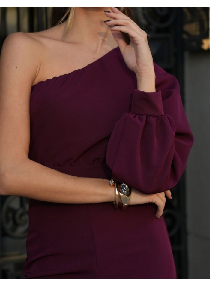 Long burgundy jumpsuit with asymmetrical...