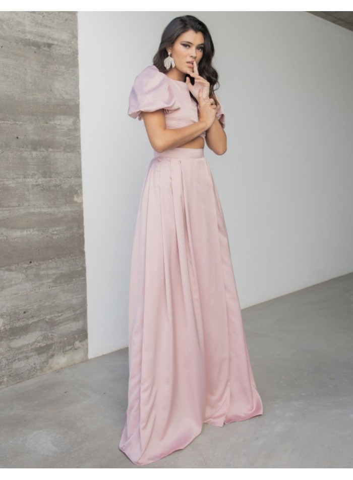 Pink long skirt with lining and invisible zipper