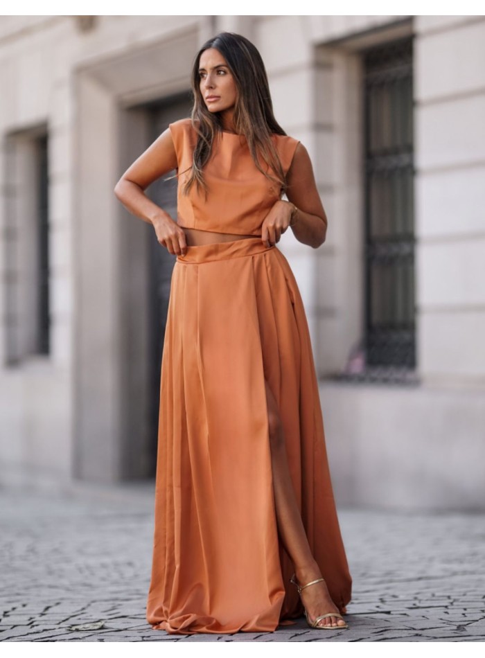 Jupe longue doublée Terracotta avec fermeture...