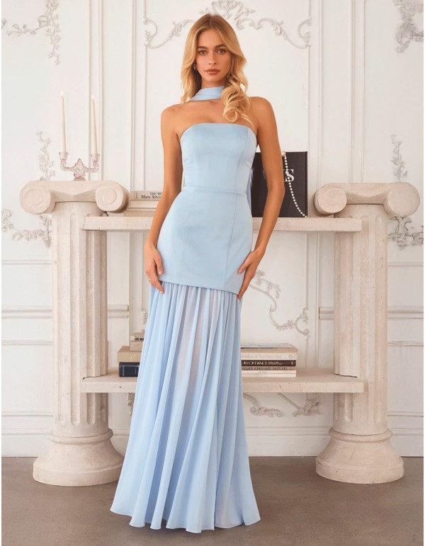Long strapless ball gown with chiffon skirt