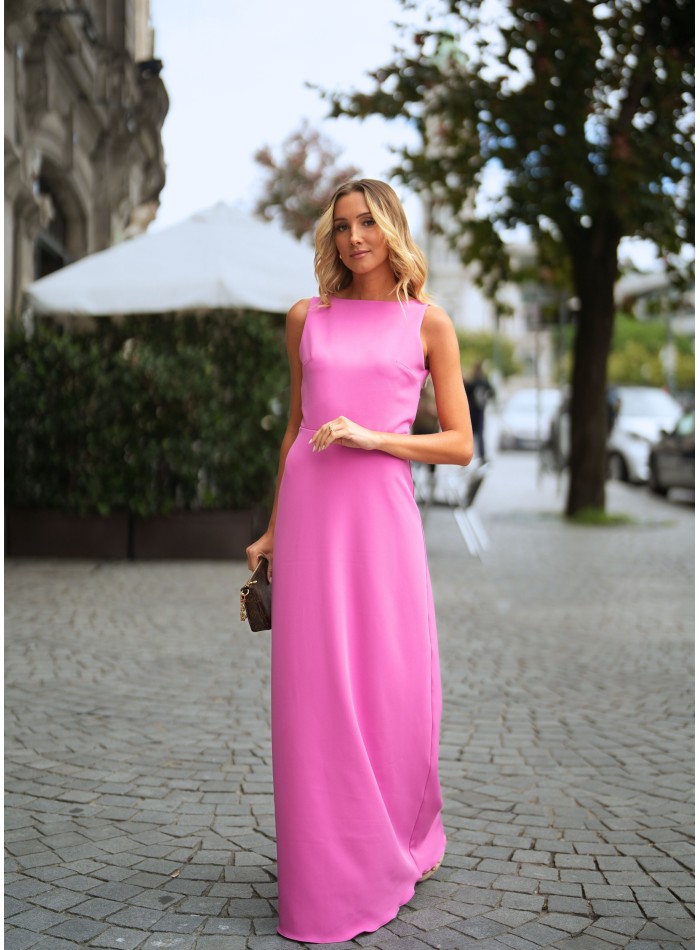 Pink long dress with open back