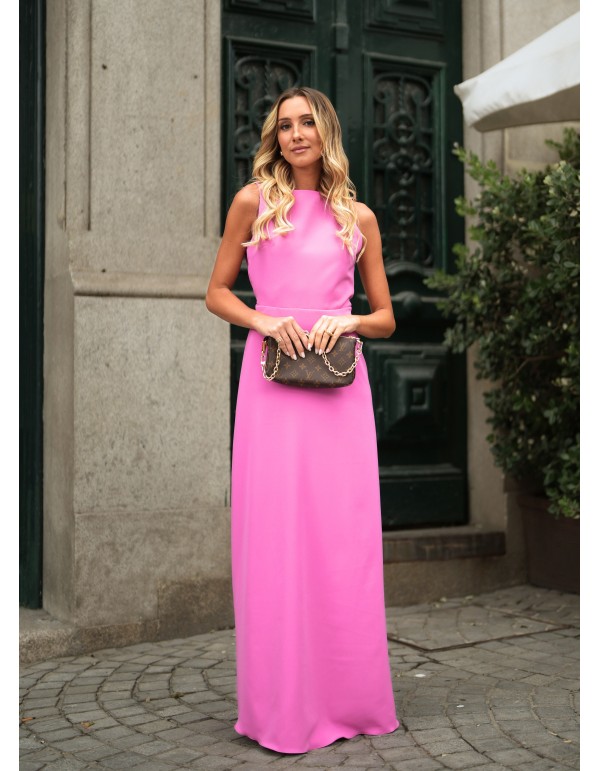 Robe longue rose à dos ouvert 2