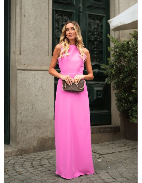 Pink long dress with open back
