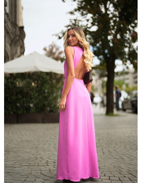 Pink long dress with open back