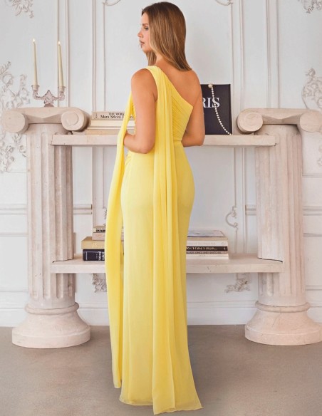 Long gown with asymmetrical Greek style neckline