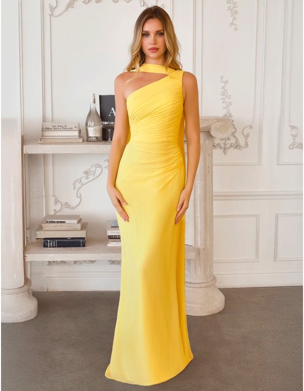 Robe de soirée longue à encolure asymétrique de style grec