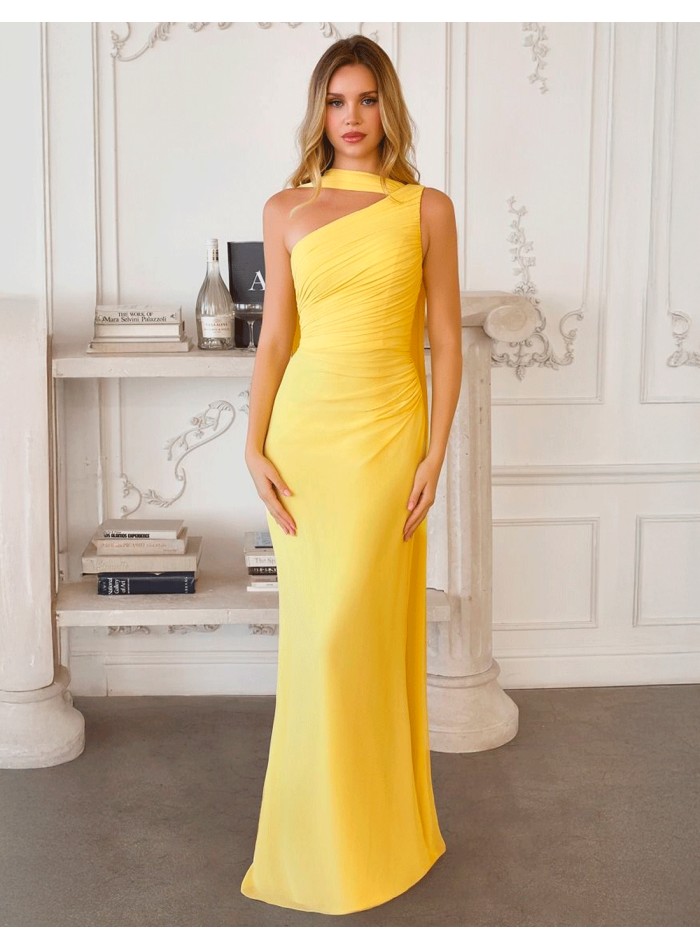 Robe de soirée longue à encolure asymétrique de...