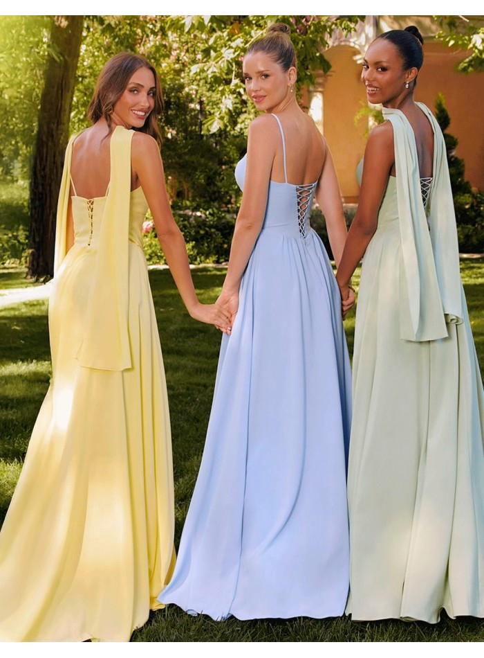 Long gown with corset bodice and flounce skirt