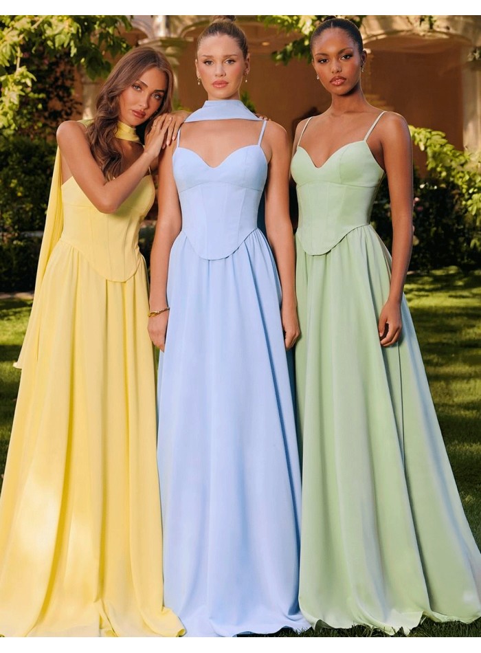 Long gown with corset bodice and flounce skirt